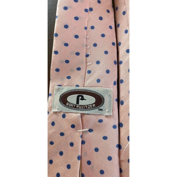 Vintage Men’s  Burt Pulitzer Tie Handmade All 100% Silk Pink With Blue Polka Dot - Picture 5 of 5